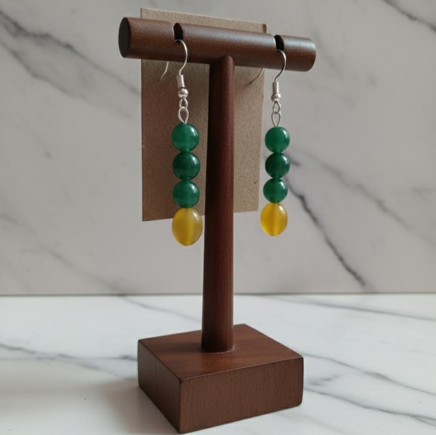 Green & Yellow Beaded Drop Earrings - Image 5