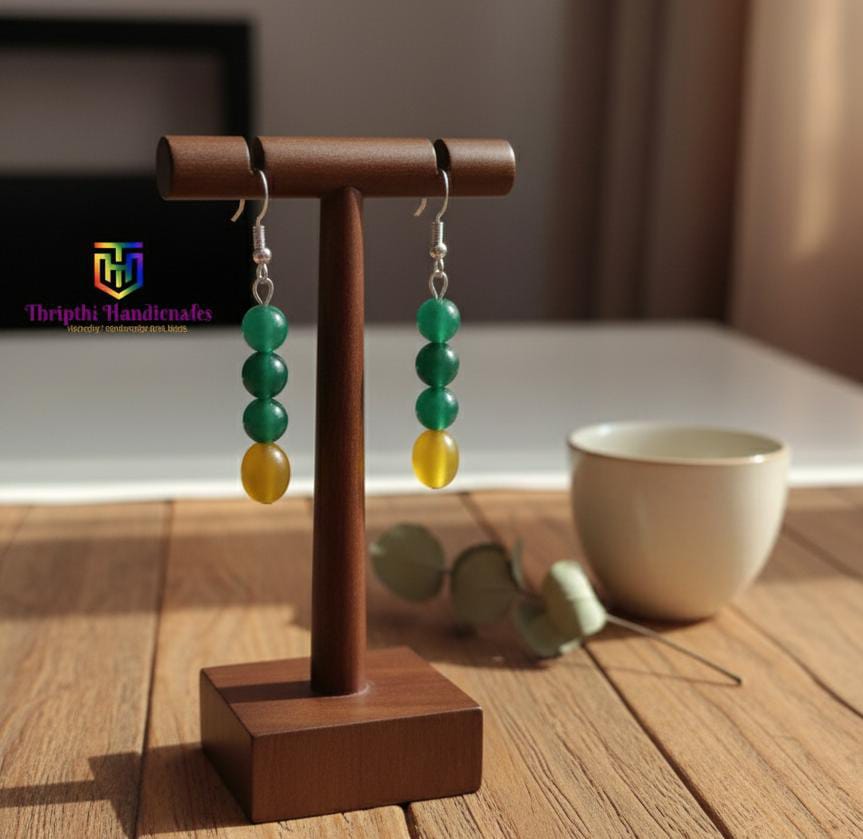Green & Yellow Beaded Drop Earrings